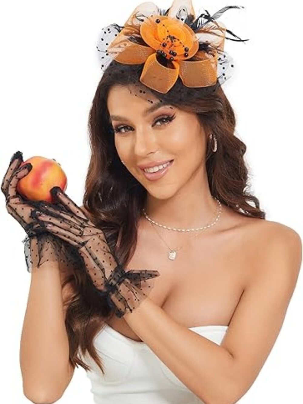 Wedding Cocktail Tea Party Hat Clip Fascinator with Lace Bow Gloves Set